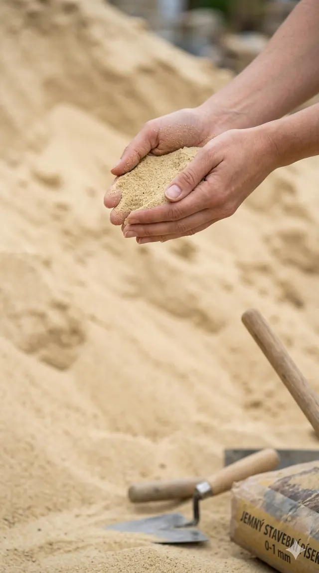 Weißer gewaschener Quarzsand 0–1 mm, Materialdetail in der Hand